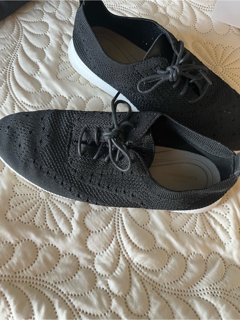 Cole Haan Women’s Black Knit Lace-Up Sneakers with Black White Sole